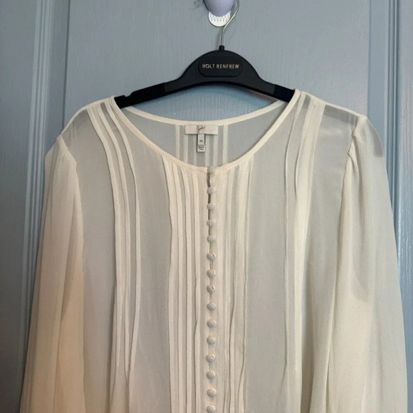 Joie 100% Silk Blouse Sz Medium Cream Chiffon Pintuck Pleated Sheer Gauze Crepe - Picture 3 of 15